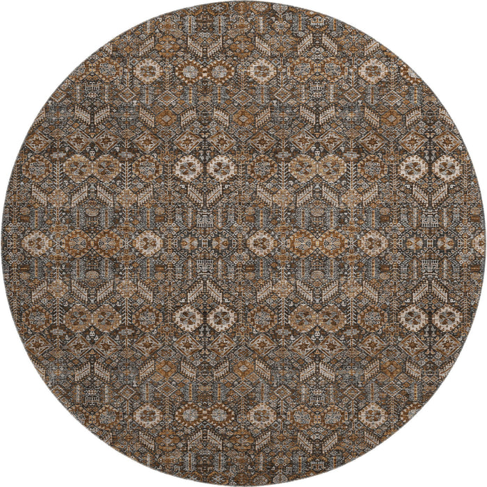 8' Tribal Washable Round Rug With UV Protection (649861) - Chocolate / Gray