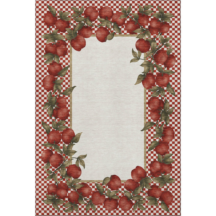 8' X 10' Geometric Washable Area Rug With UV Protection - Red And Ivory