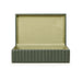 Green ribbed vegan leather storage box by TOV Furniture, designed for hospitality grade organization and stylish basket storage.