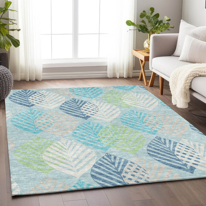 8' X 10' Transitional Floral Washable Area Rug With UV Protection - Teal