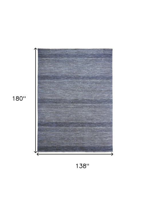 12' x 15' Wool Striped Hand Knotted Area Rug - Blue And Silver