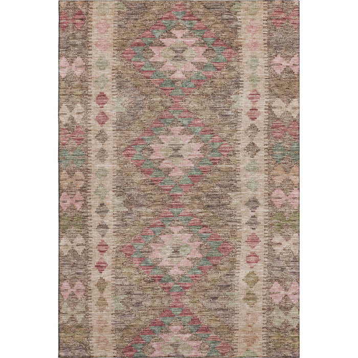 10' X 14' Geometric Washable Area Rug With UV Protection (691824) - Brown / Pink / Teal