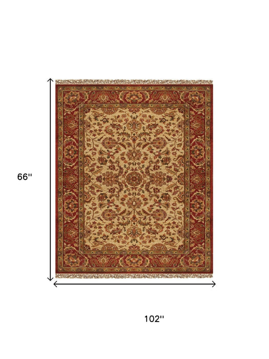 5' X 8' Wool Oriental Hand Knotted Area Rug With Fringe (744191) - Red / Tan / Brown