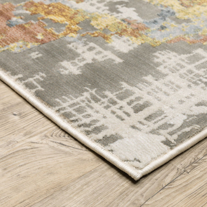 8' x 11' Abstract Power Loom Stain Resistant Area Rug - Gray Blue Beige Gold And Rust