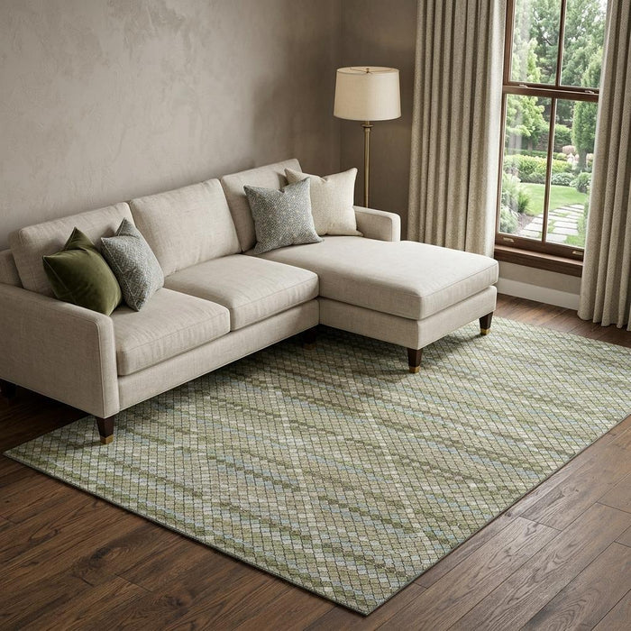 10' X 14' Geometric Washable Area Rug With UV Protection (693678) - Artichoke Green / Ivory