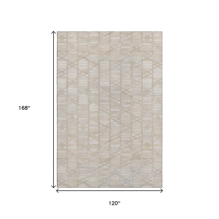 10' X 14' Geometric Washable Area Rug With UV Protection (644664) - Ivory / Beige