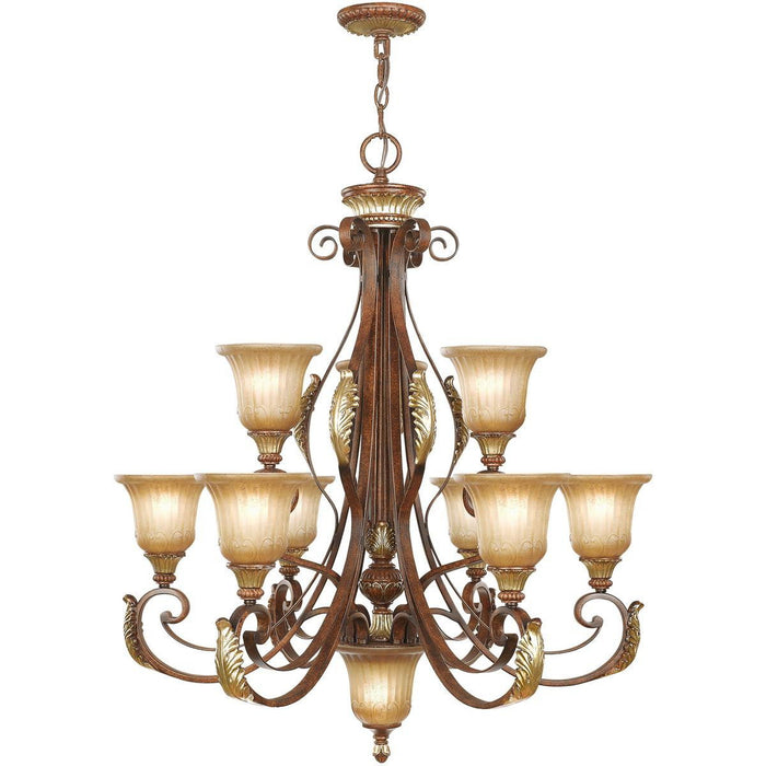 38" Ten Light Dimmable Chandelier With Shades - Bronze