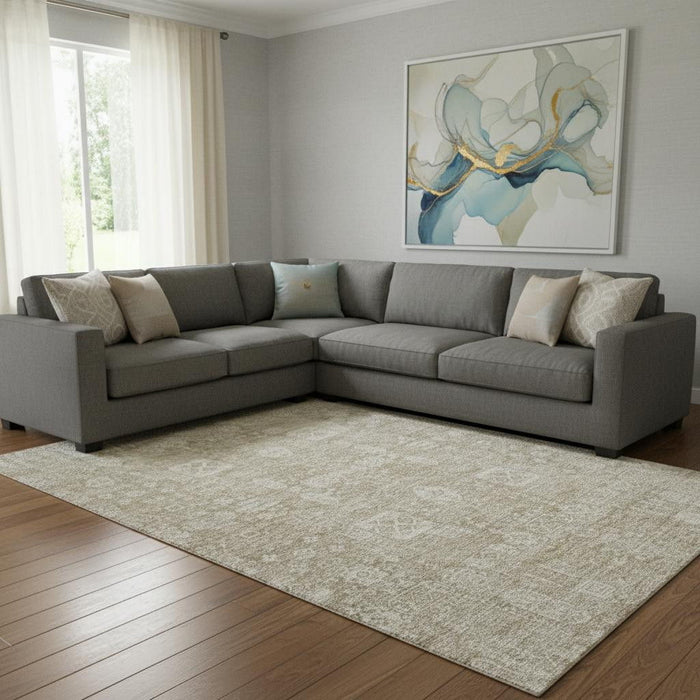 10' X 14' Floral Washable Area Rug With UV Protection (653356) - Beige / Ivory