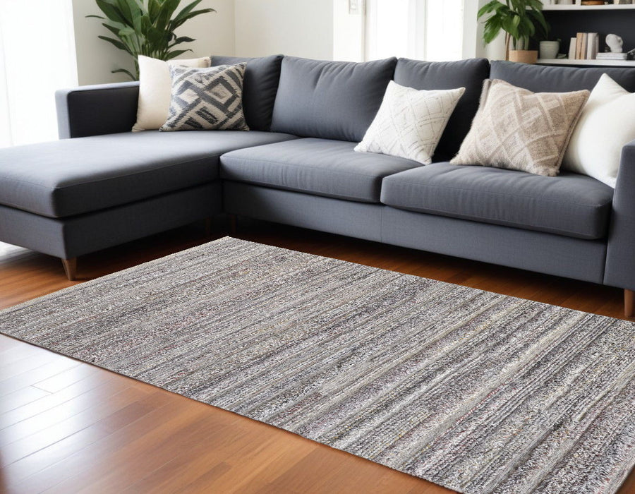 9' x 12' Striped Hand Woven Stain Resistant Area Rug - Taupe Ivory And Red