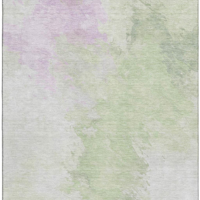 10' X 14' Abstract Washable Area Rug With UV Protection (696752) - Artichoke Green / Ivory / Lavender