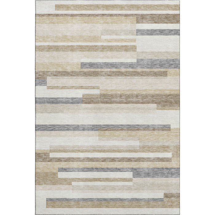 10' X 14' Striped Washable Area Rug With UV Protection (675786) - Ivory / Gray / Beige