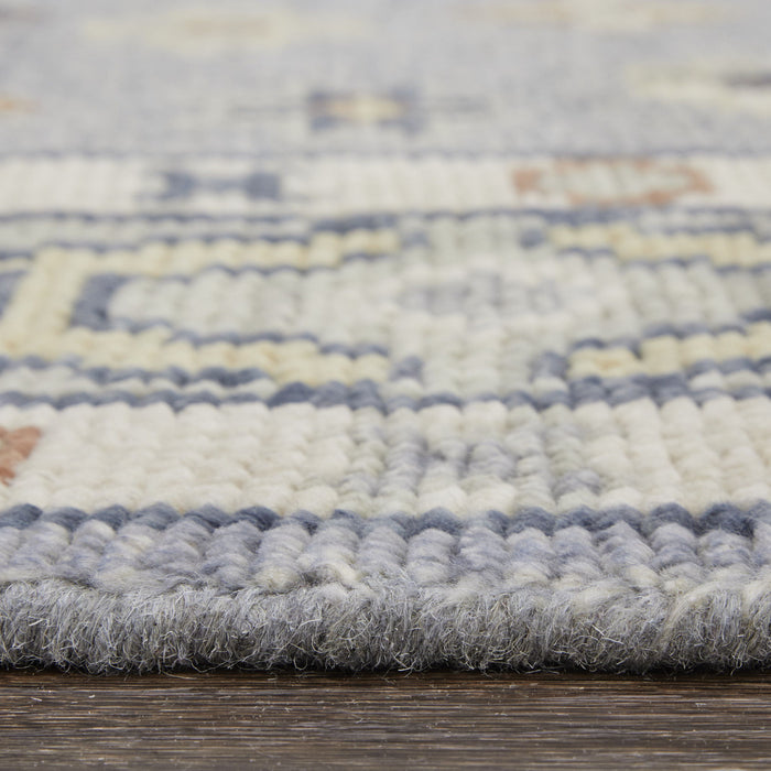 12' Wool Geometric Hand Knotted Runner Rug With Fringe - Gray Blue And Taupe