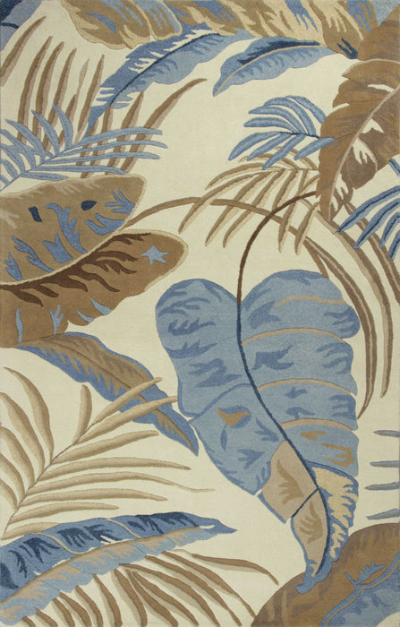 5' x 8' Wool Tropical Botanical Hand Tufted Area Rug - Ivory And Blue