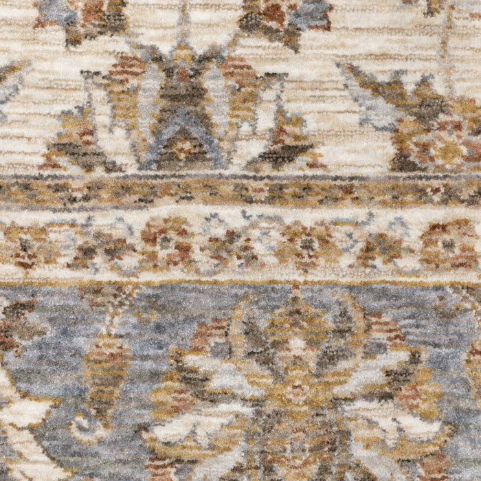 7.9' x 11.2' Oriental Power Loom Stain Resistant Area Rug With Fringe - Ivory And Blue