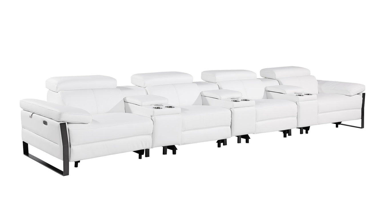 Top Grain Leather Reclining Metal USB Sofa (720352) - White