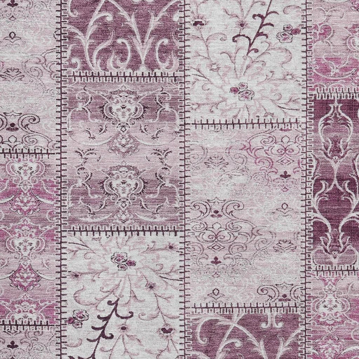 10' X 14' Patchwork Distressed Washable Area Rug With UV Protection (649558) - Burgundy / Ivory