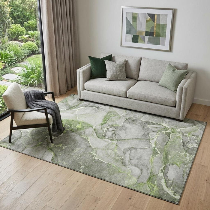5' X 8' Abstract Washable Area Rug With UV Protection (647268) - Green / Ivory