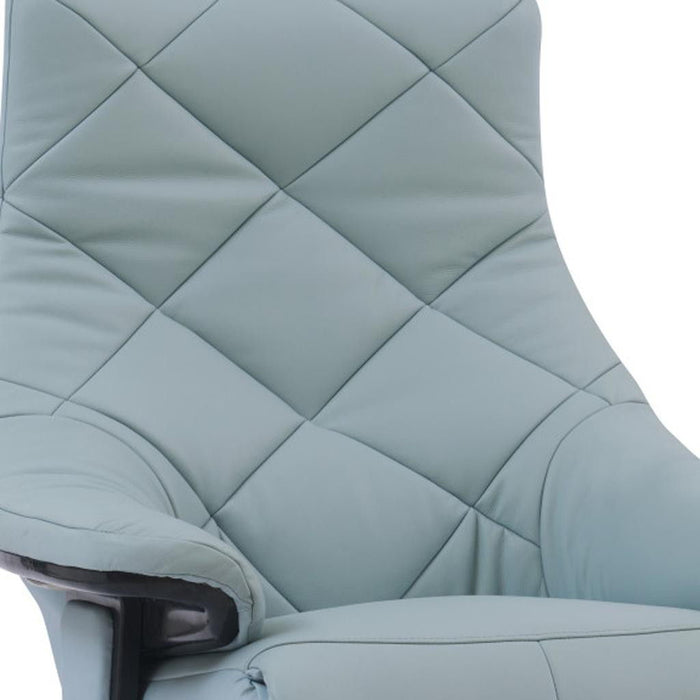 Tufted Genuine Leather Power Swivel Recliner - Baby Blue