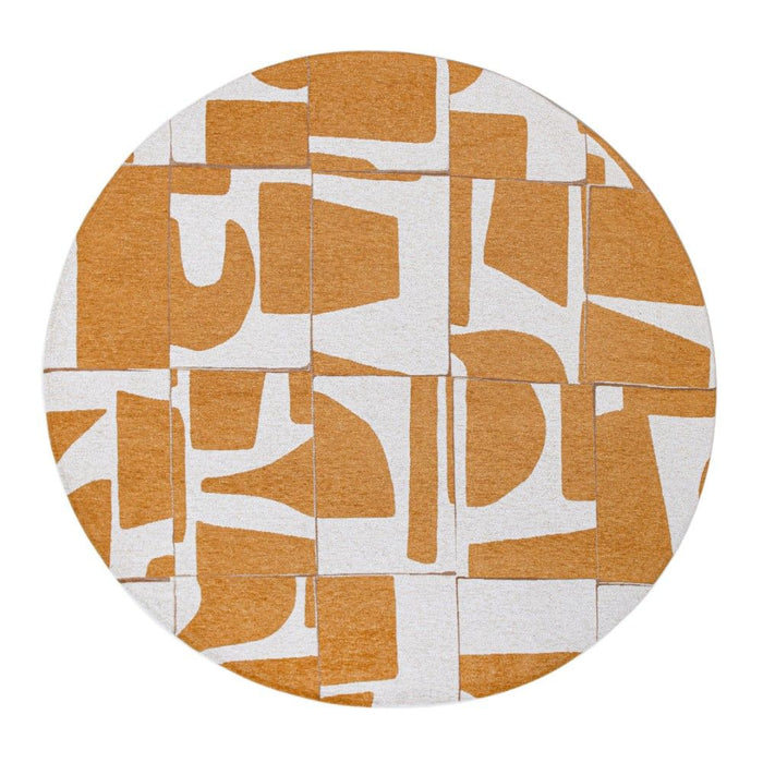5' Geometric Washable Round Rug (551997) - Yellow / White