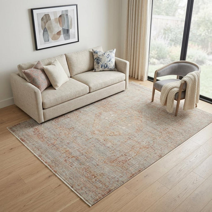5' X 8' Floral Non Skid Area Rug With Fringe (550299) - Brick Red / Gray / Cream