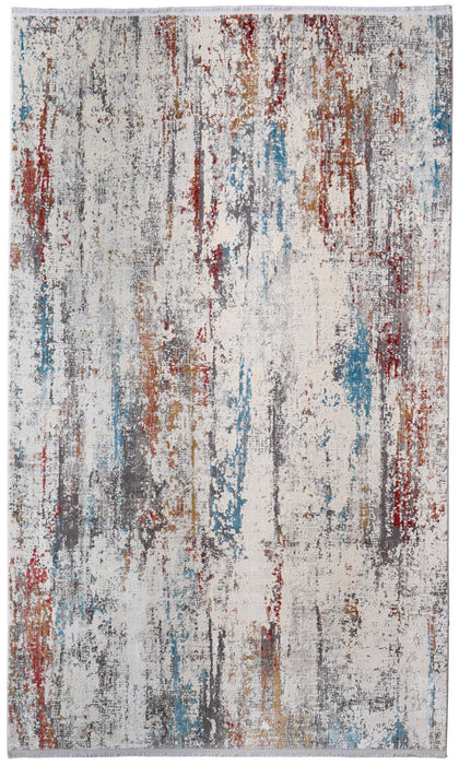 13' X 20' Abstract Power Loom Area Rug With Fringe - Gray / Red