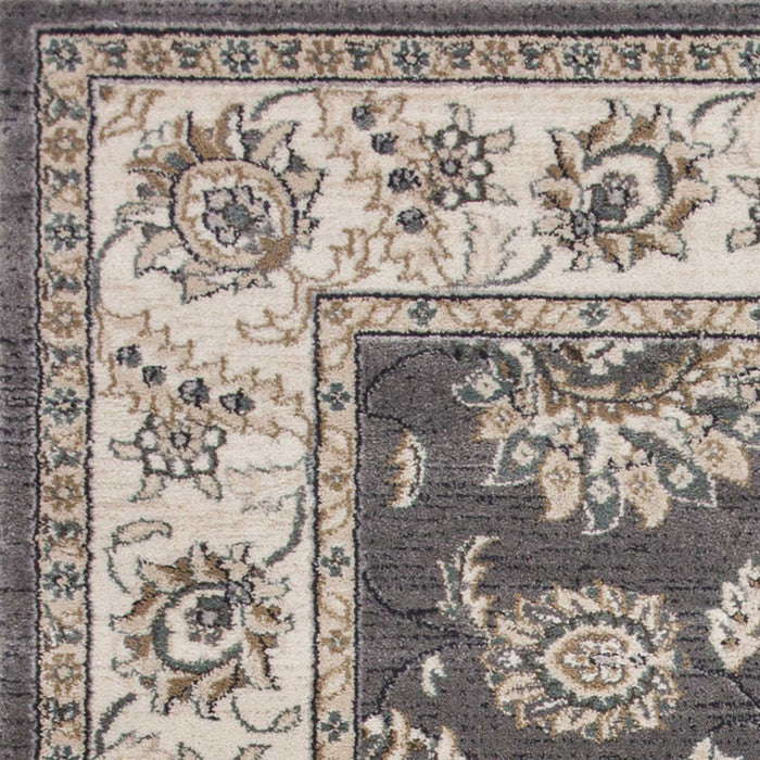 9' x 12' Bordered Floral Indoor Area Rug - Gray Ivory