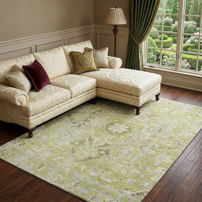 10' X 14' Oriental Washable Area Rug With UV Protection (649696) - Fern Green / Ivory