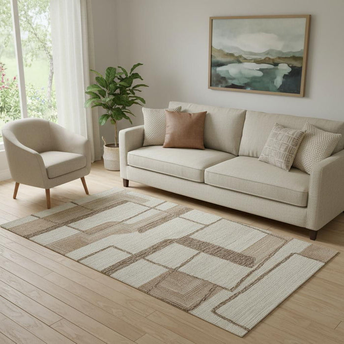 5' X 8' Wool Geometric Hand Tufted Area Rug (567627) - Brown / Tan / Ivory