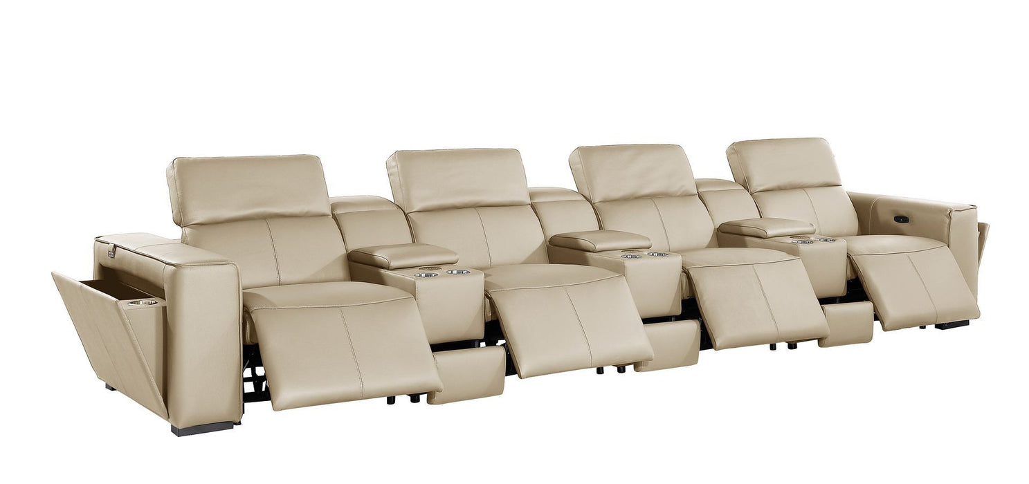 Top Grain Leather Reclining Metal USB Sofa (720419) - Beige