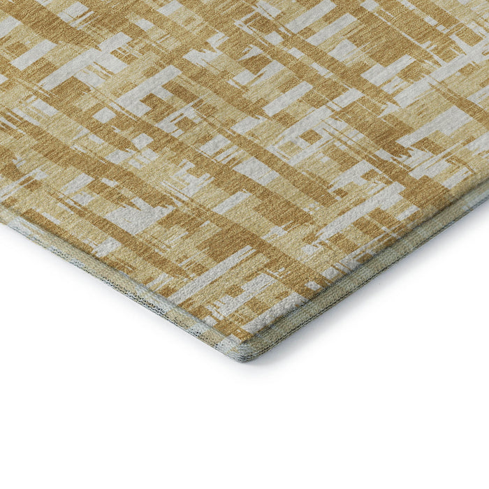 10' X 14' Abstract Geometric Washable Area Rug With UV Protection (682985) - Gold / Ivory / Wheat