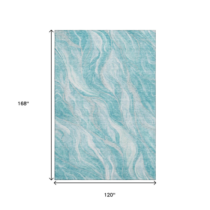 10' X 14' Abstract Washable Area Rug With UV Protection (657599) - Teal / Ivory