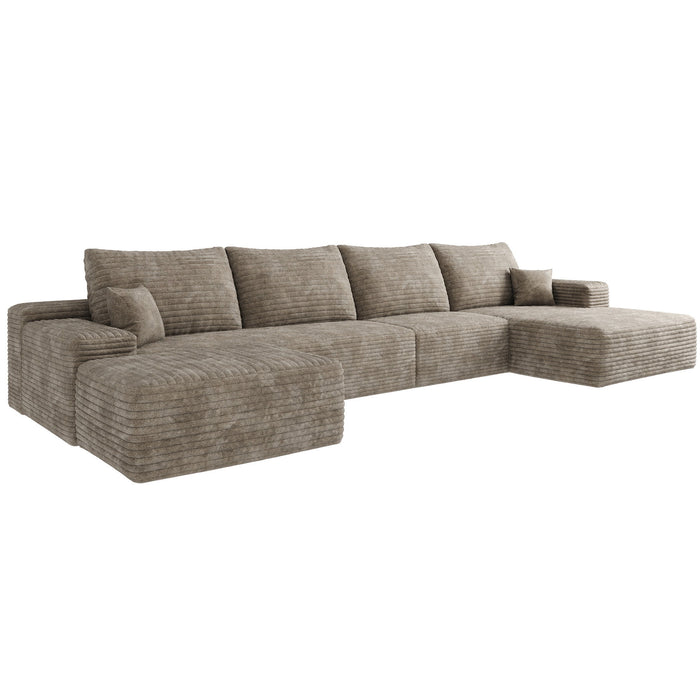 135" 2 Piece Living Room Set Corduroy Modular Compression Foam Sofa With Ottoman Toss Pillows - Camel