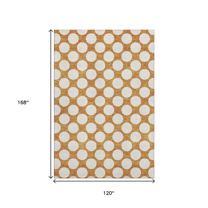 10' X 14' Polka Dot Washable Area Rug With UV Protection (673243) - Orange / Ivory