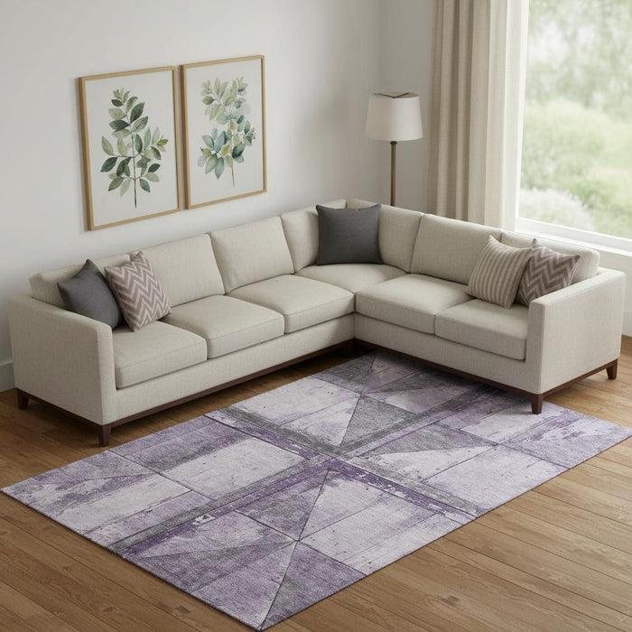 10' X 14' Geometric Washable Area Rug With UV Protection (706517) - Purple / Gray