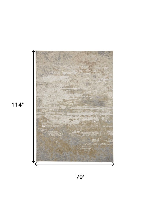 6.6' x 9.5' Abstract Stain Resistant Area Rug - Ivory Gold And Gray