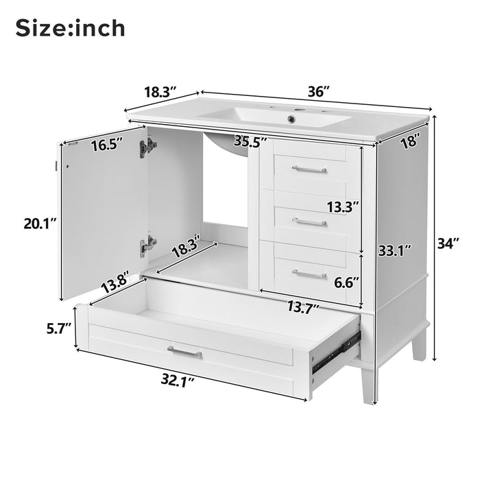Modern Giga bathroom vanity with solid wood frame, sink combo, soft-closing door, and three drawers for stylish bathroom storage.