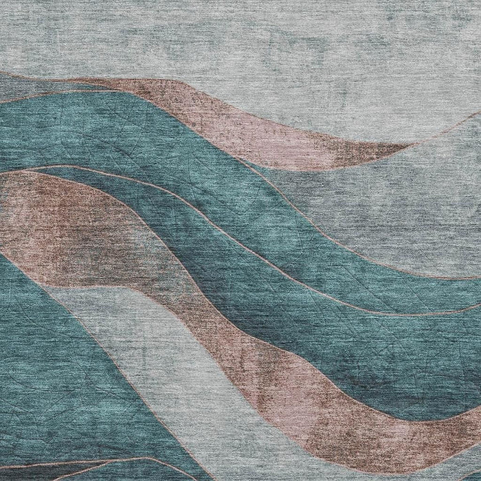 10' X 14' Abstract Washable Area Rug With UV Protection (707161) - Teal / Taupe