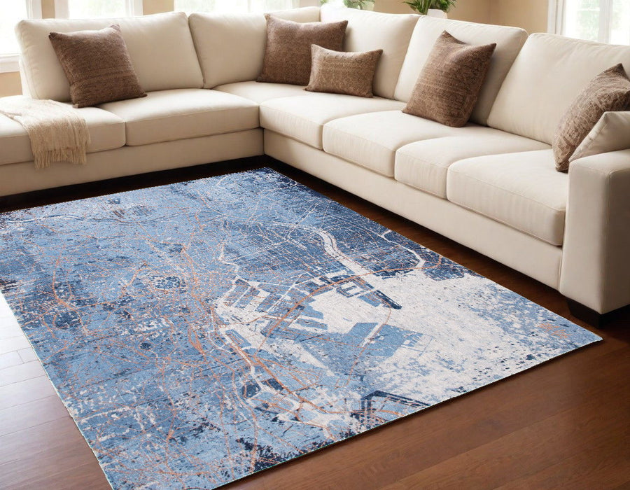 5' x 7' Abstract Non Skid Area Rug - Blue And Black