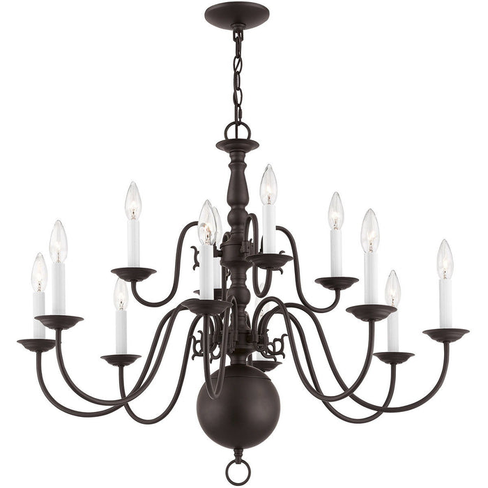 26" Twelve Light Dimmable Chandelier With Shades - Bronze