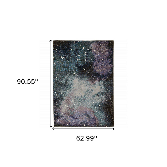 5' x 7' Abstract Power Loom Area Rug - Purple And Ivory