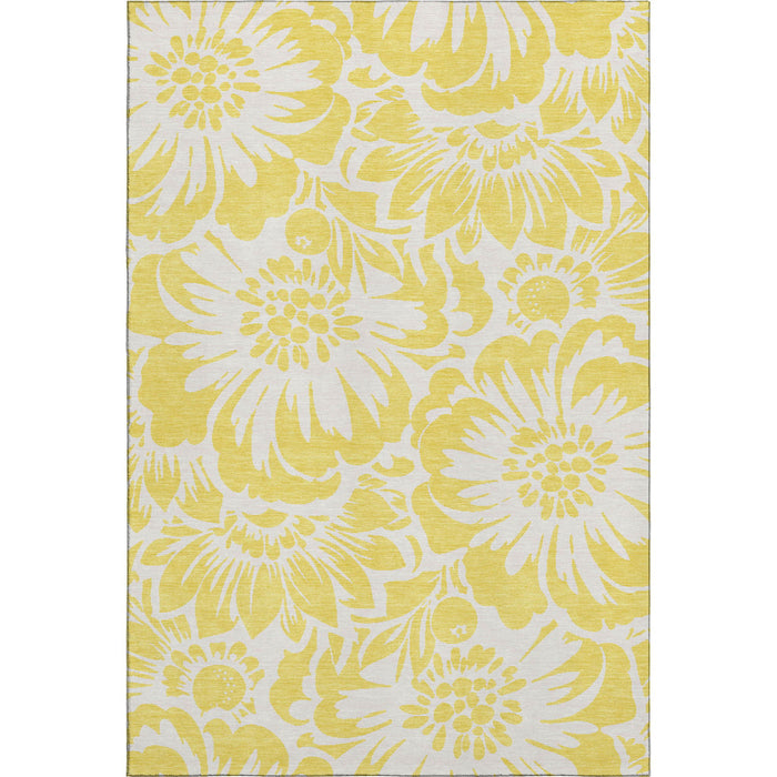 10' X 14' Floral Washable Area Rug With UV Protection (648718) - Yellow / Ivory