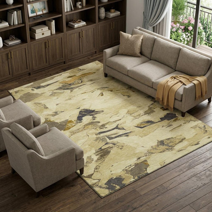 10' X 14' Abstract Washable Area Rug With UV Protection (693126) - Gold / Beige / Wheat