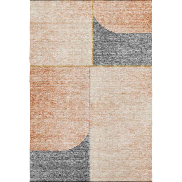 5' X 8' Geometric Washable Area Rug With UV Protection (657493) - Coral / Gray / Gold