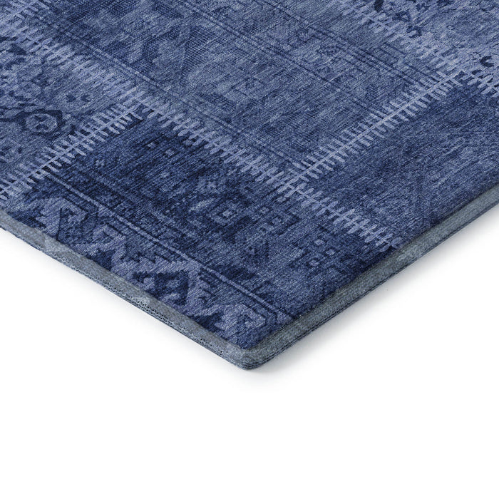 9' X 12' Patchwork Washable Area Rug With UV Protection (653253) - Navy Blue / Ivory