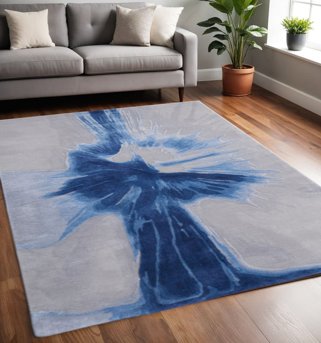 5' X 8' Abstract Hand Tufted Area Rug - Blue And Gray