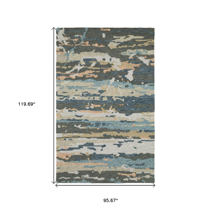 8' X 10' Wool Abstract Hand Tufted Area Rug - Gray / Blue