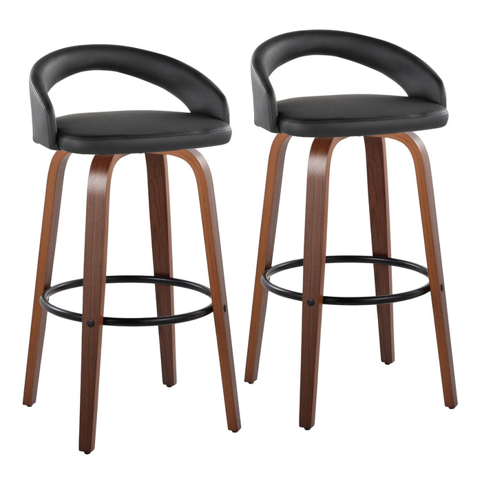 Grotto - Upholstered Fixed-Height Barstool (Set of 2) - Walnut Wood