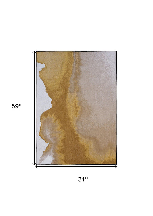 3' x 5' Abstract Non Skid Area Rug - Yellow And Gray