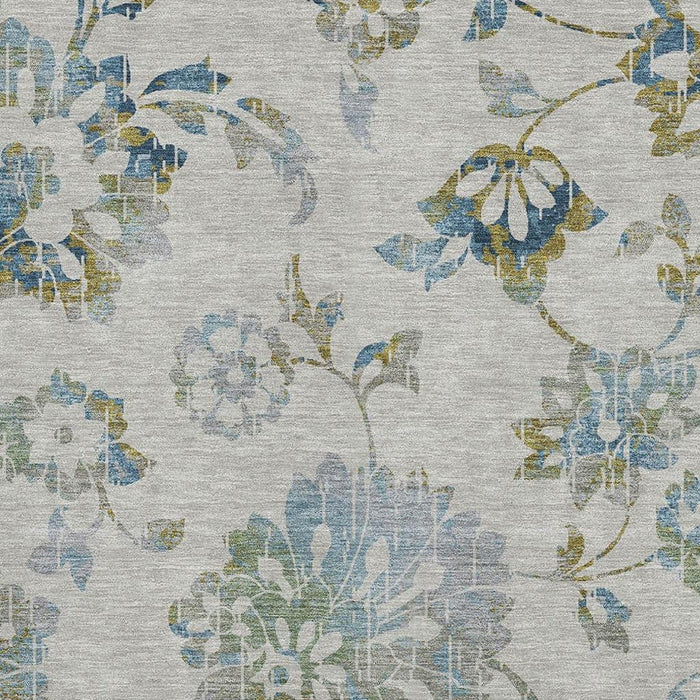 10' X 14' Floral Washable Area Rug With UV Protection (667951) - Taupe / Blue / Gold