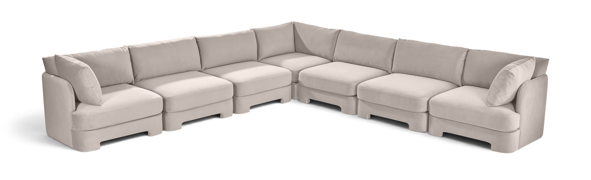 Meridian Furniture Hammond velvet upholstery 7-piece corner sectional sofa, stationary living room furniture with plush fabric.